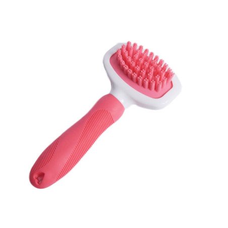 Różowa szczotka dla kota i psa, mała, gumowa, do wyczesywania sierści, 17 x 8 cm