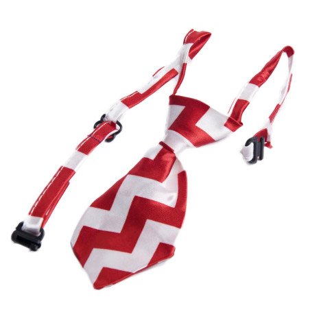 Krawat na wesele i święta dla psa i kota, biało-czerwony zygzak, obwód szyi 40 cm