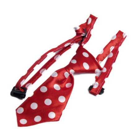 Krawat dla psa i kota w białe grochy, czerwony, na święta i wesele, obwód szyi 40 cm