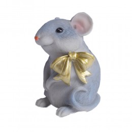 Siedząca sztuczna mysz z kokardką myszka skarbonka na prezent