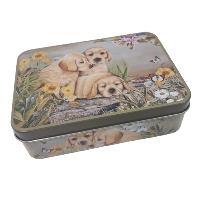 Prostokątna puszka metalowa z wieczkiem pieski / pudełko pojemnik psy