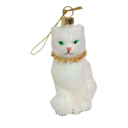 Bombka szklana kot biały / kotek bombka na prezent dla kociarza