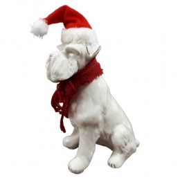 Figurka świąteczna biały pies z czerwonym szalikiem prezent upominek