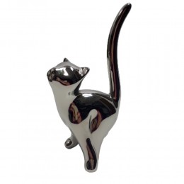 Ceramiczny kot srebrny / kotek figurka glamour na prezent