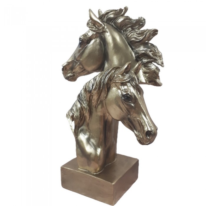 Złota figurka koni / figurka 2 głowy konia na prezent h 28,5cm