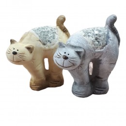 Dekoracyjna figurka kota na prezent WYGIĘTY KOT z kawałkami szkła