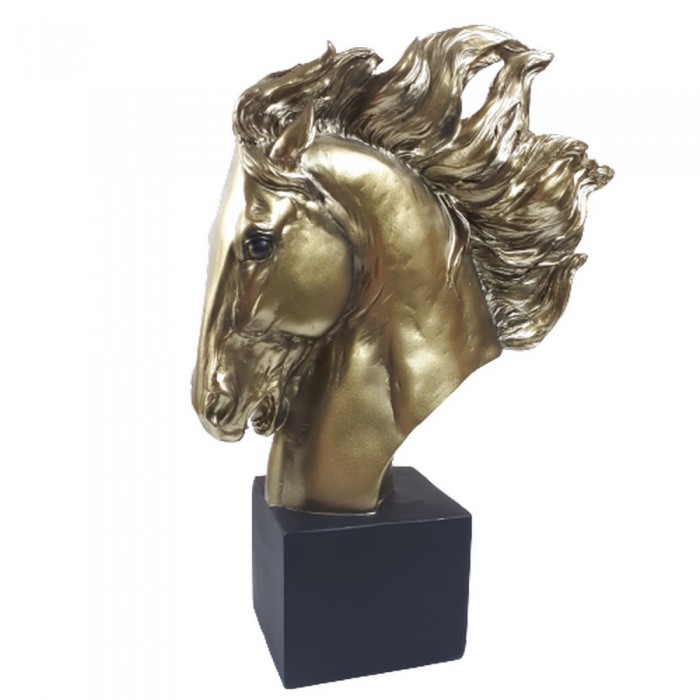 Figurka koń złoty / figurka głowa konia na postumencie h 33cm