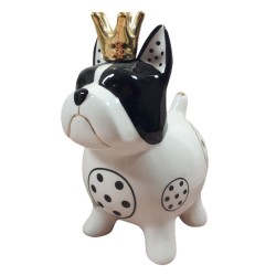 Skarbonka buldog ceramiczna otwierana, figurka psa biało-czarna