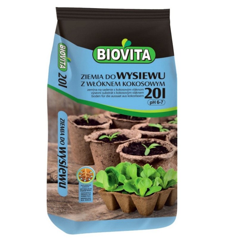 Podłoże do wysiewu i pikowania, ziemia z włóknem kokosowym Biovita 20 l Podłoże do wysiewu i pikowania, ziemia z włóknem kokosowym Biovita 20 l