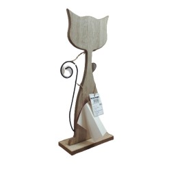 Figurka drewniana kot beżowy na podstawce, 31 cm, dekoracja na prezent, zdjęcie 3