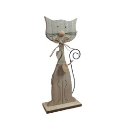 Figurka drewniana kot beżowy na podstawce, 31 cm, dekoracja na prezent, zdjęcie 2