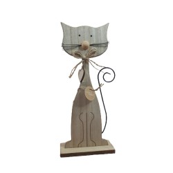Figurka drewniana kot beżowy na podstawce, 31 cm, dekoracja na prezent, zdjęcie 4