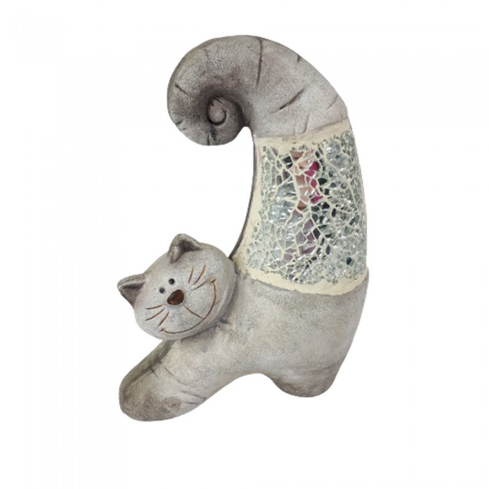 Dekoracyjna figurka kota ze szkłem / figurka kot przeciągający się
