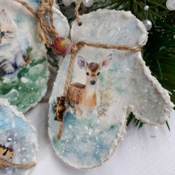 Bombki świąteczne decoupage z psem kotem i sarenką 3 szt., zdjęcie 3