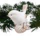 Figurka świąteczna ptaszek brokatowy / biało-złoty ptaszek ptak na szyszce dekoracja