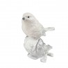 Figurka świąteczna ptaszek brokatowy / srebrno-biały ptaszek ptak na żołędziu