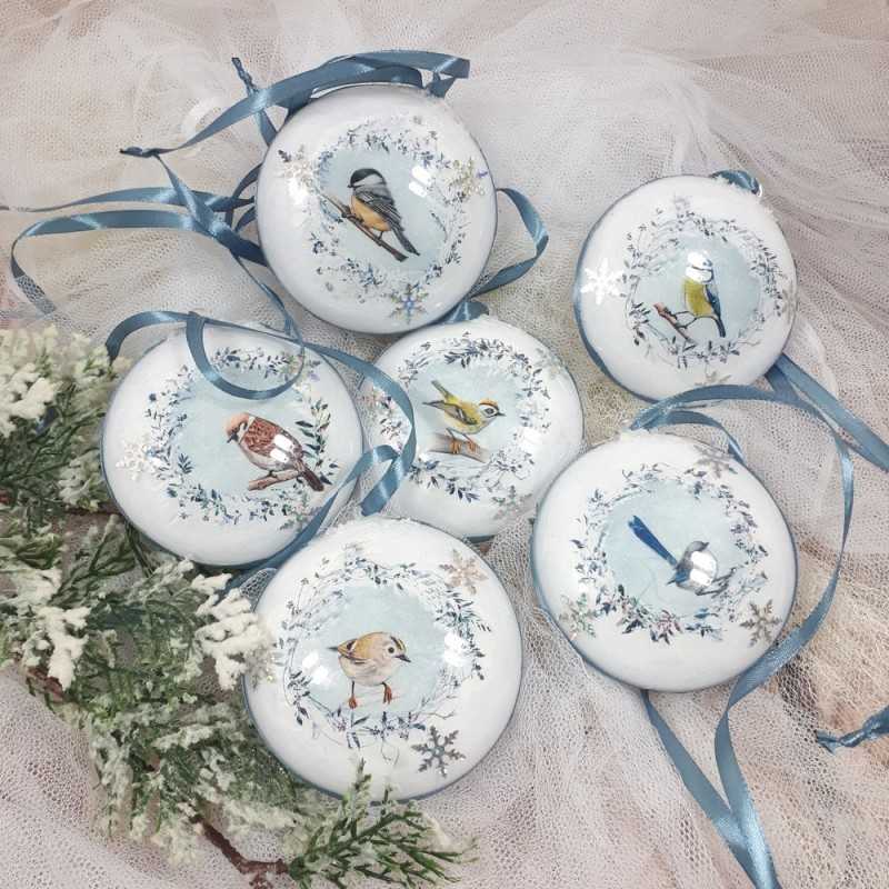 Świąteczne bombki decoupage sprzedam 6 sztuk PTAKI PTASZKI Świąteczne bombki decoupage sprzedam 6 sztuk PTAKI PTASZKI