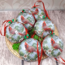 Bombki świąteczne decoupage kardynał szkarłatny 6 sztuk