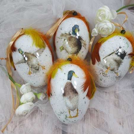Decoupage jajka plastikowe akrylowe motyw kaczka krzyżówka 4 szt.