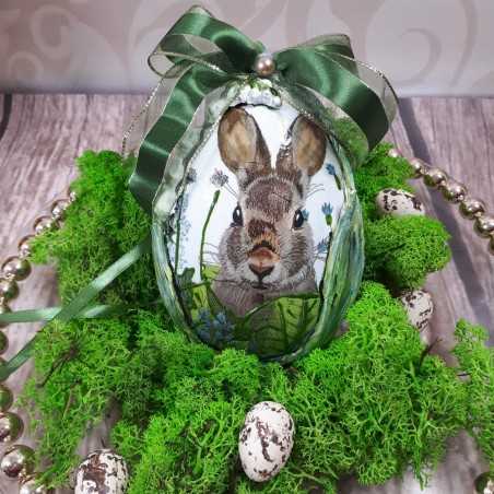 Decoupage jajko wielkanocne z zającem królikiem i konwaliami 3D Decoupage jajko wielkanocne z zającem królikiem i konwaliami 3D
