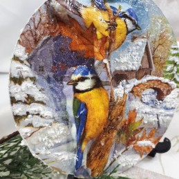 Bombka decoupage z sikorkami ze sklejki, świąteczna zawieszka handmade, zdjęcie 3