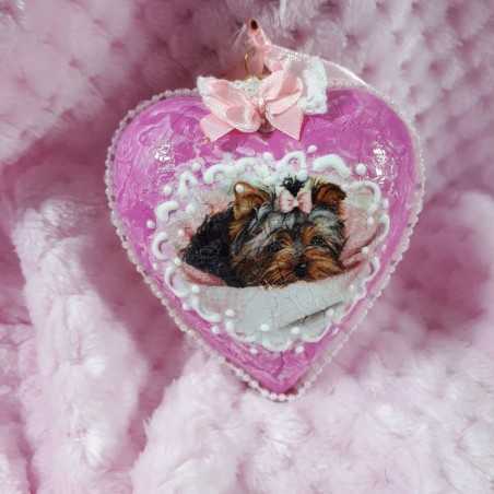 Bombka decoupage na sprzedaż serce z psem YORKSHIRE TERRIER