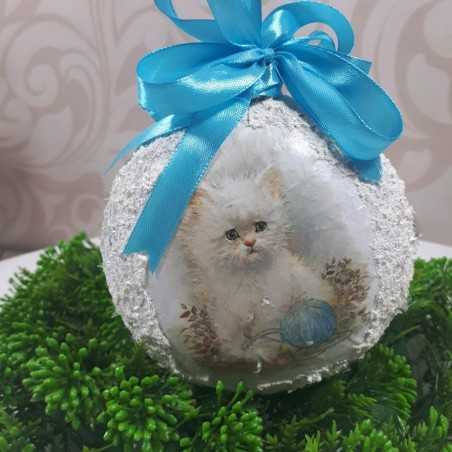 Bombka na choinkę prezent decoupage sprzedam KOT KOTEK
