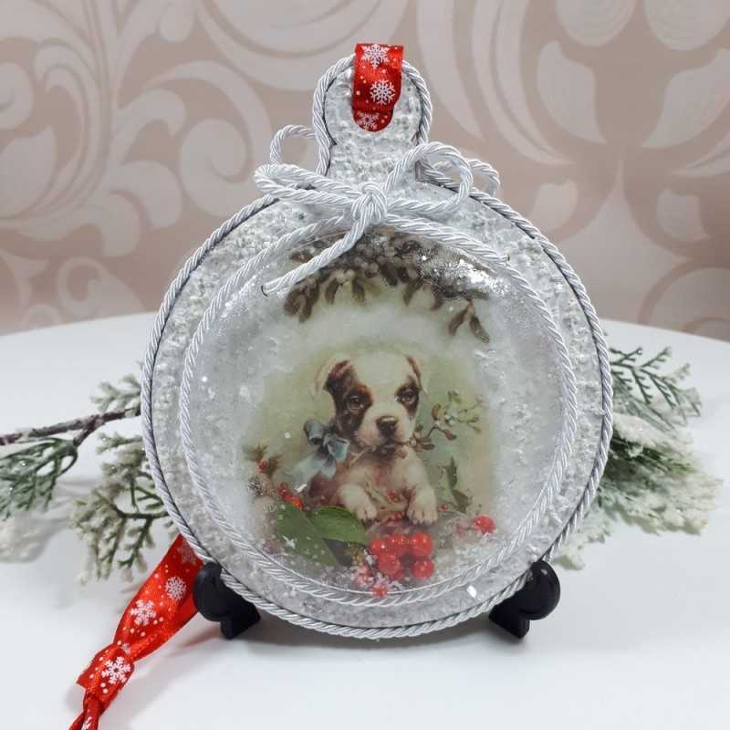 Decoupage bombka świąteczna 3D z pieskiem sprzedam Decoupage bombka świąteczna 3D z pieskiem sprzedam