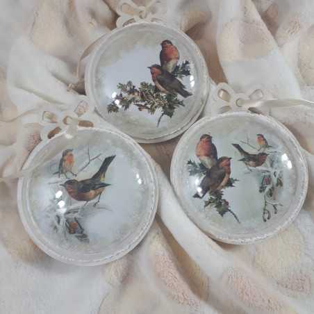 Bombki decoupage z rudzikiem na choinkę, komplet ręcznie zdobionych ozdób