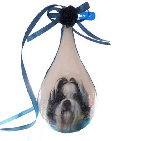 Bombka łezka decoupage z psem Shih Tzu, rękodzieło 9x18 cm