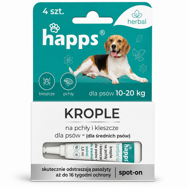 Herbal HAPPS krople na pchły i kleszcze dla średnich psów 10 - 20kg