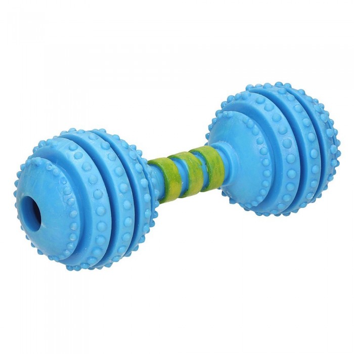 Zabawki dla psa | Niebieski gumowy hantel z dzwonkiem
