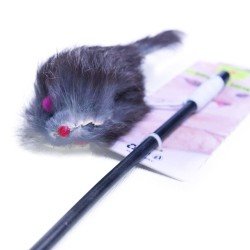 Wędka dla kota z futrzaną myszką na sznurku, 47 cm, 3 kolory