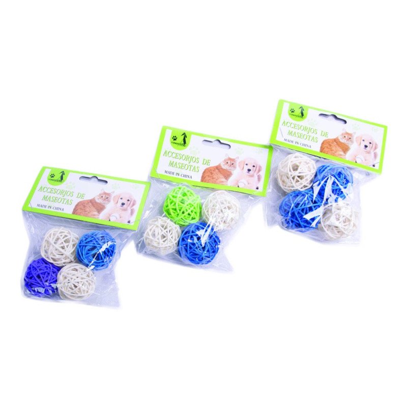 Piłeczki rattanowe dla kota z dzwoneczkiem, 4 szt. po 3,5 cm w mixie kolorów Piłeczki rattanowe dla kota z dzwoneczkiem, 4 szt. po 3,5 cm w mixie kolorów