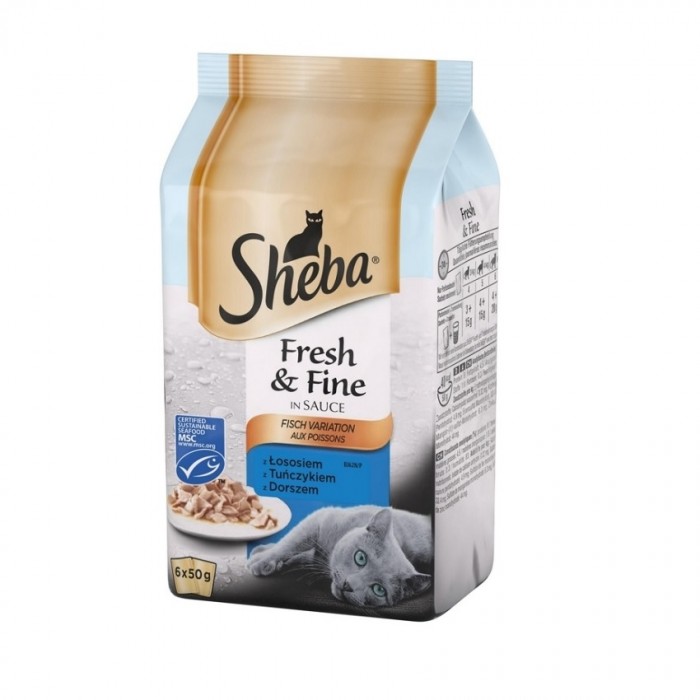 Sheba Fresh & Fine 6-pak saszetek w sosie łosoś, tuńczyk, dorsz