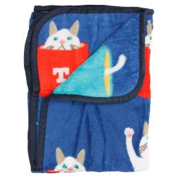 Granatowy kocyk w kotki dla kota