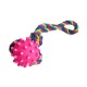 różowa zabawka dla psa piłka na sznurku do aportowania