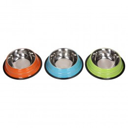 Kolorowa metalowa miska na gumie dla psa kota
