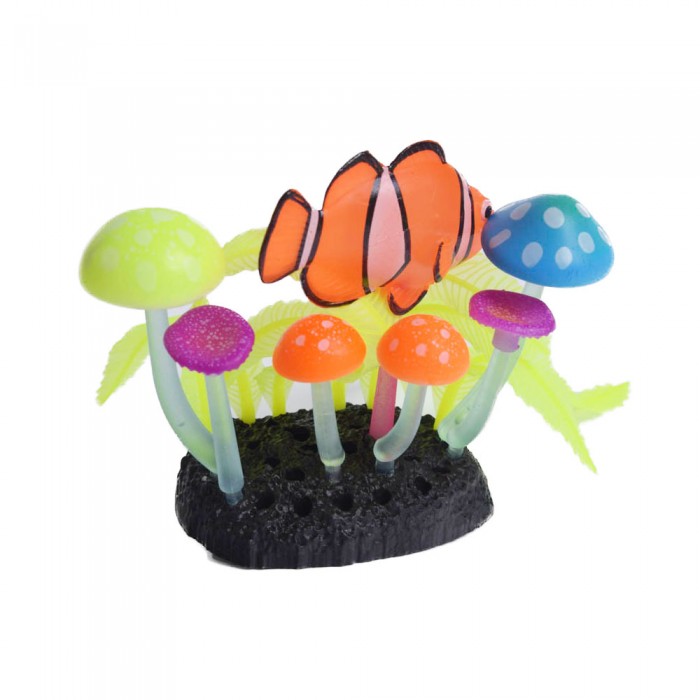 Fluorescencyjna sztuczna dekoracja do akwarium rośliny rybka Nemo